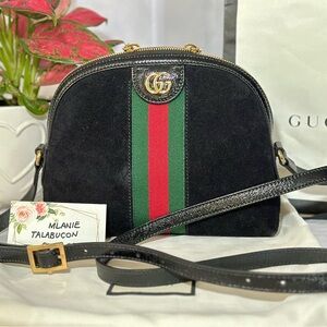 SOLD Gucci Ophidia Small Dome Black Suede Patent Crossbody Bag
